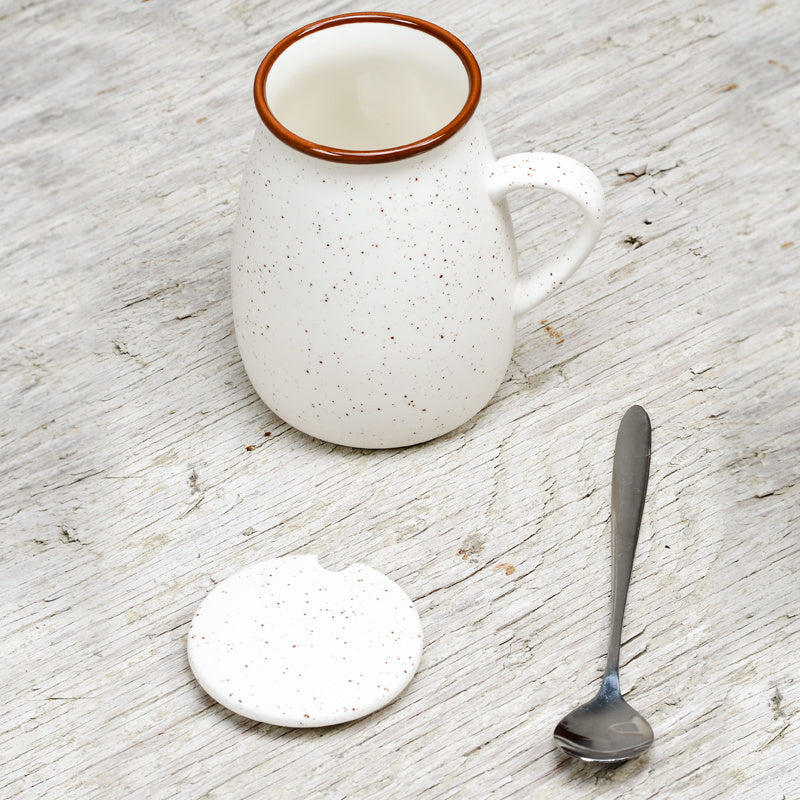 Simple Ceramic Tea Cup With Lid Spoon